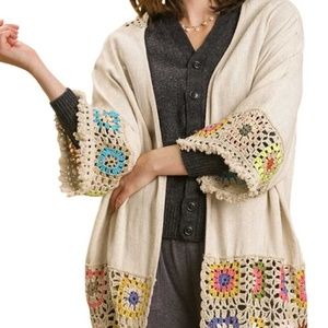 Boho Crochet Sleeve and Edge Kimono